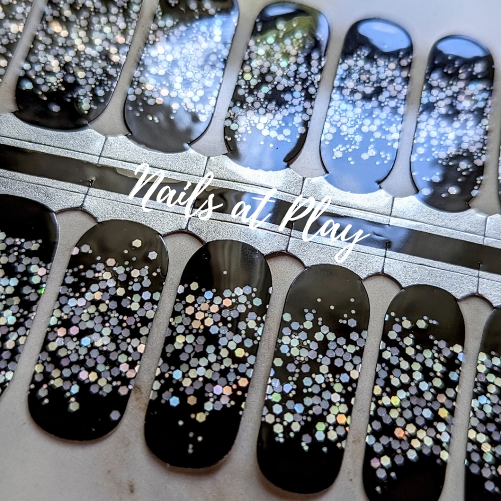 5 for $15 Nail Wraps- Silver on Black Confetti